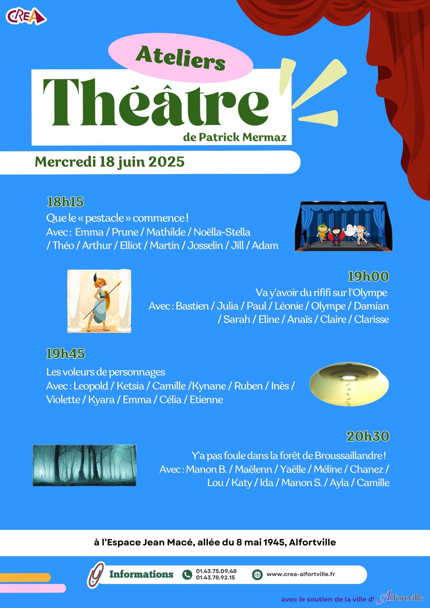 Représentations théâtrales des ateliers enfants de Patrick MERMAZ :